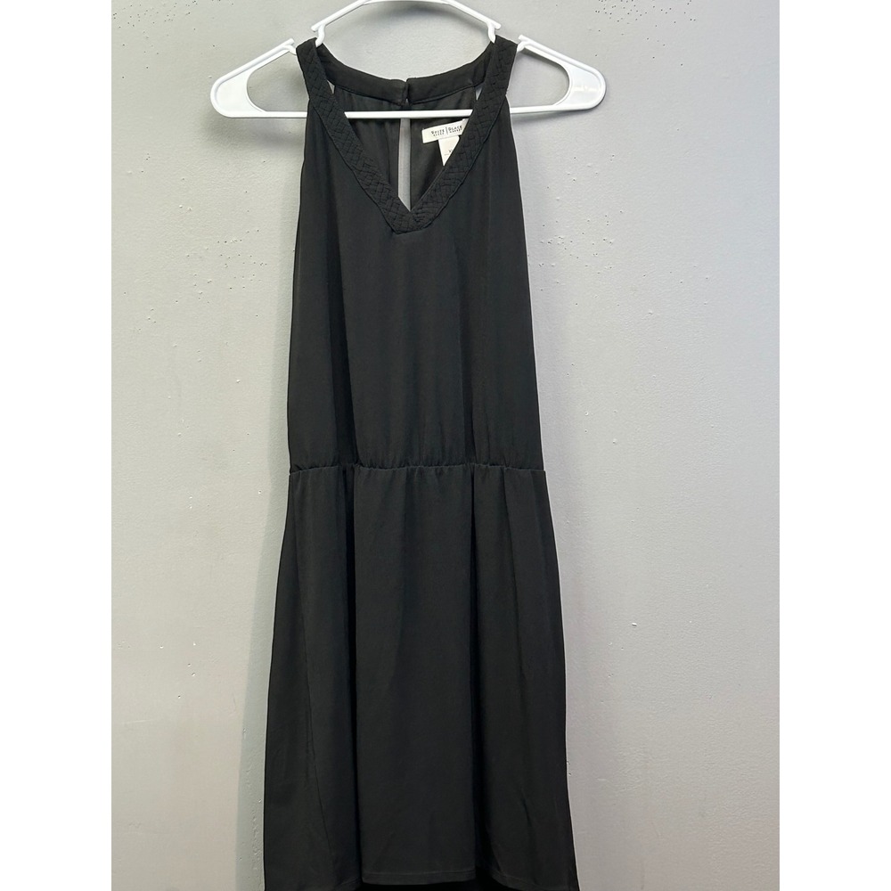 White‎ House Black Market Dress Womens XS Black Halter Braided Trim Mini Keyhole